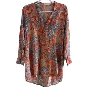 Molly Bracken Pink Paisley Hippie Chic Long Sleeve Tunic Medium